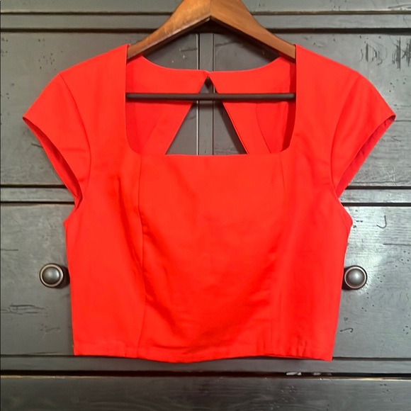 Ann Taylor Orange Red Crop Cap Sleeve Blouse - Picture 1 of 4